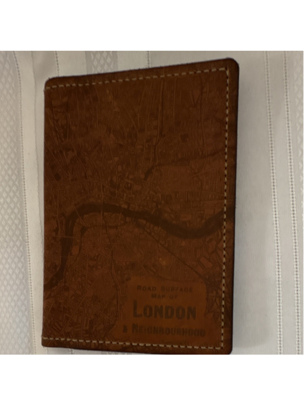 Leather Passport/ID Wallet Organizer with Card Slots, London Map Design, Brown